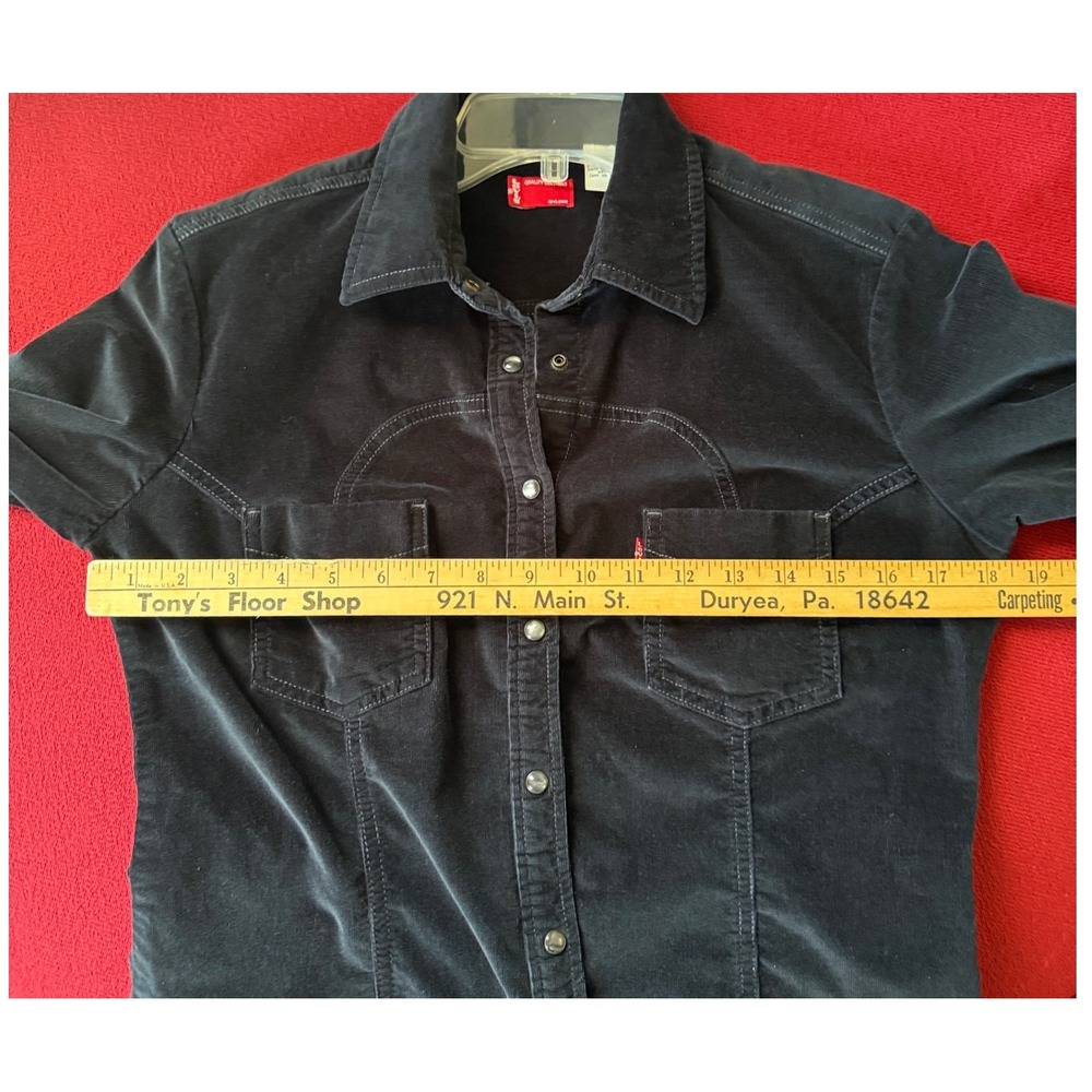 Levi's Mini Corduroy Shirt Women M Black Western Snap Button Vintage - Picture 3 of 6